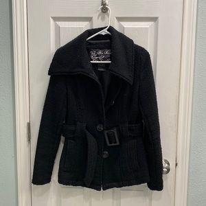 Me Jane / Black Quilted Pea Coat / Jacket